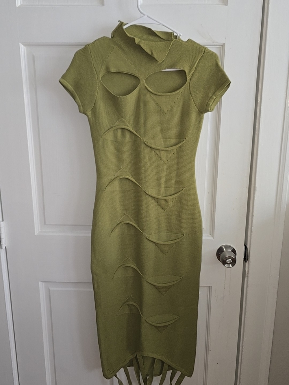 Olive Green Cutout Midi Knit Dress